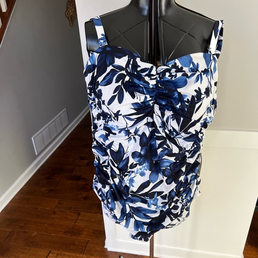 Blue Floral one piece Convertible bathing suit.